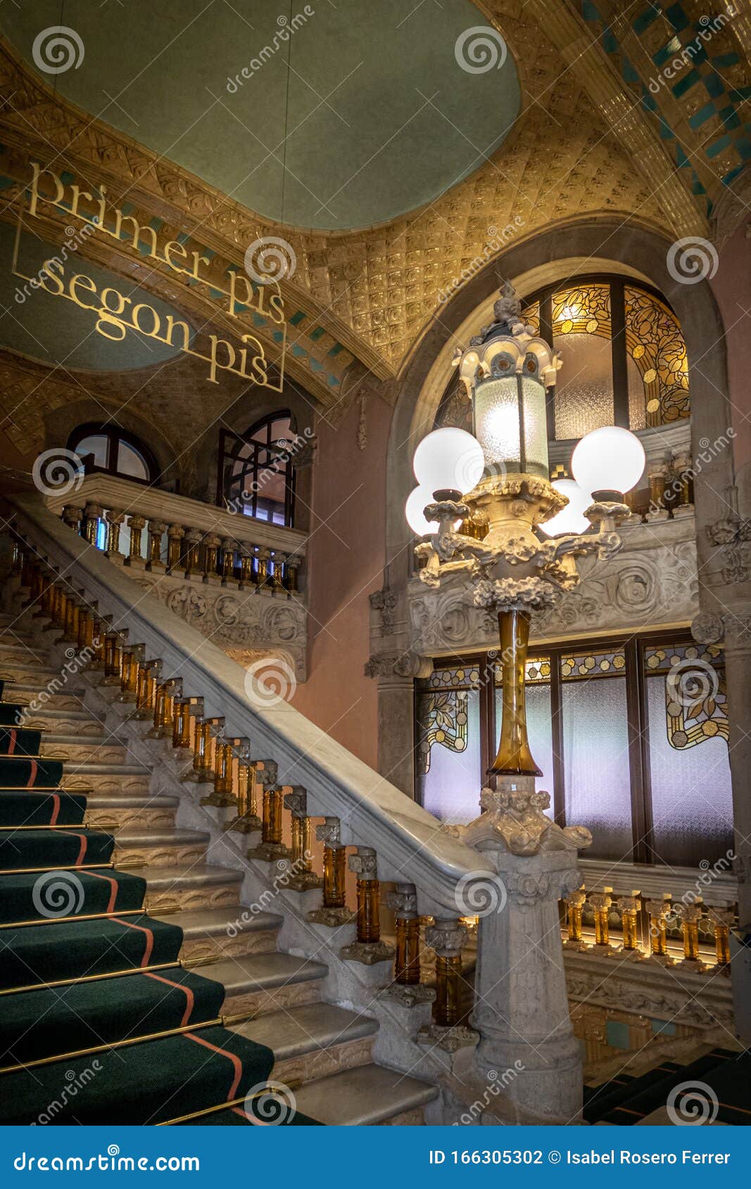 staircase of the palau de la musica catalana by lluis domenech i montaner. barcelona, catalonia.